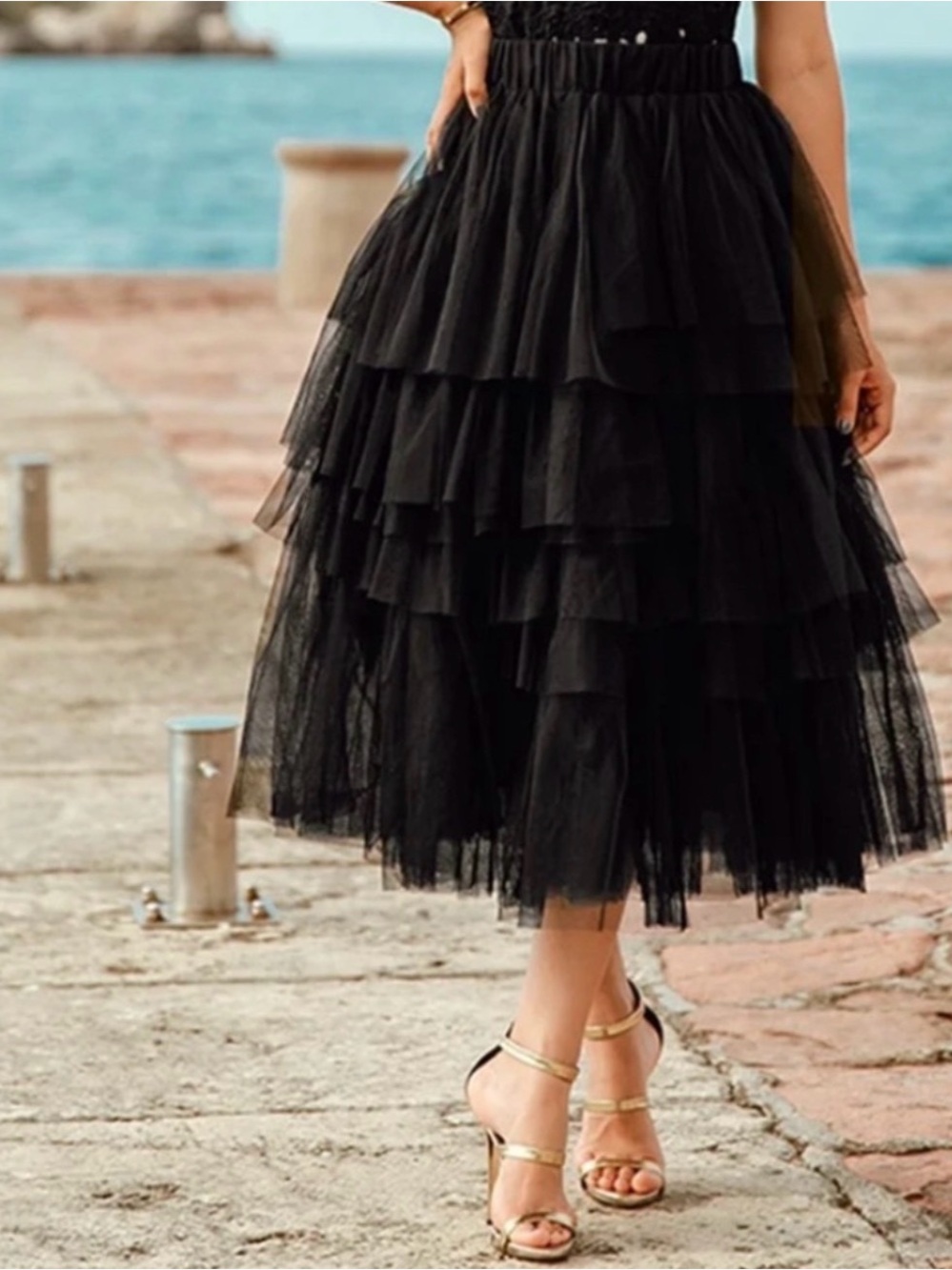 NWT ChicWish Black Tiered Tulle Midi Skirt - Elegant Women's Skirt Size M/L